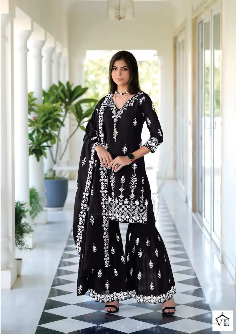 Zaveri Black White Pure Mal Mal Wholesale Designer Readymade Salwar Suit Catalog — Wholesale Salwar Suits, MPA wholesale from Surat - Gallery Image 3