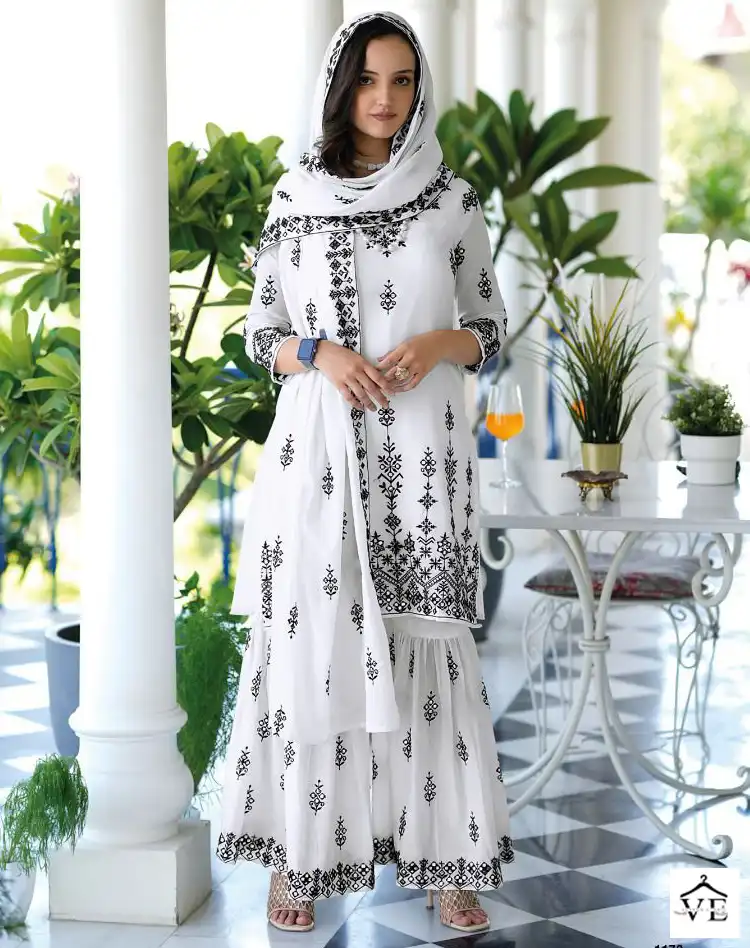 Zaveri Black White Pure Mal Mal Wholesale Designer Readymade Salwar Suit Catalog — Wholesale Salwar Suits, MPA wholesale from Surat — view 1
