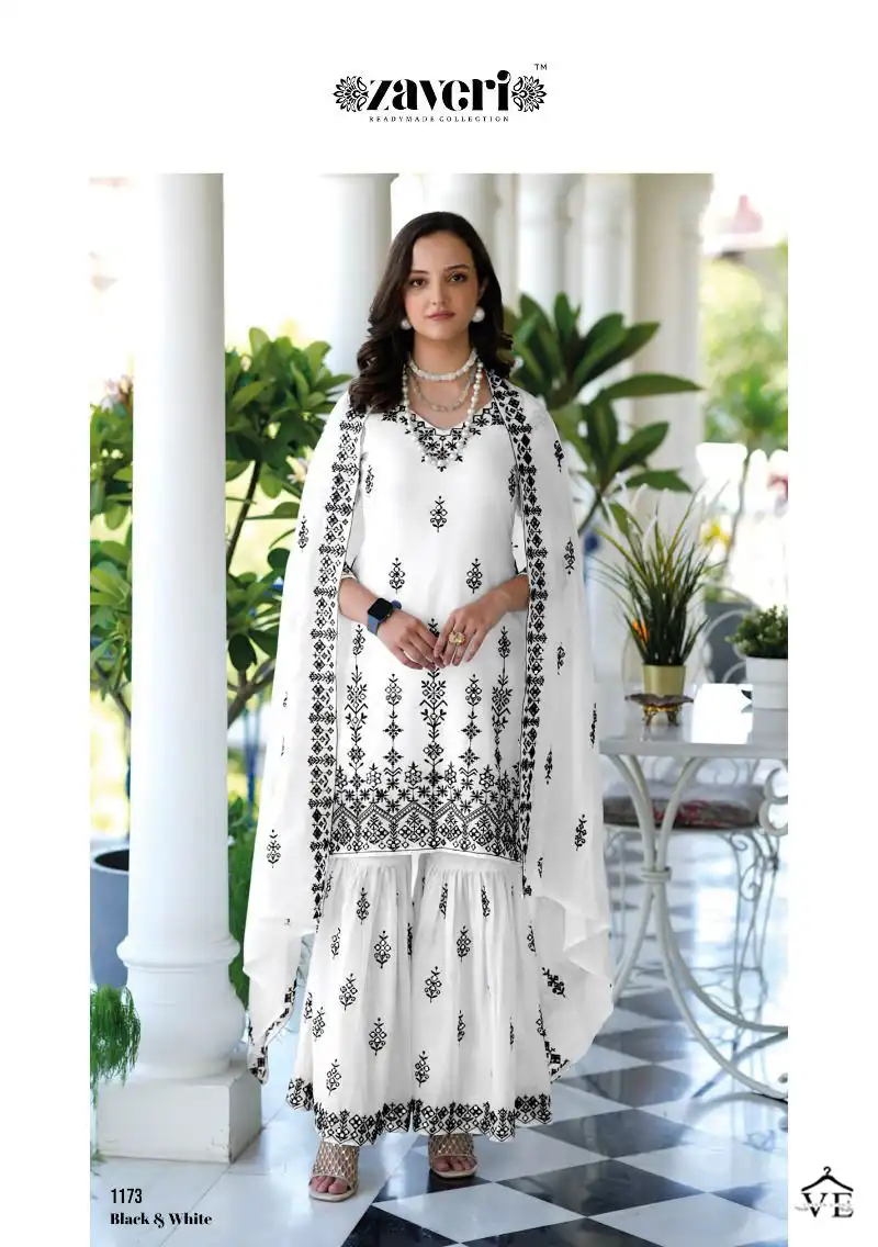 Zaveri Black White Pure Mal Mal Wholesale Designer Readymade Salwar Suit Catalog — Wholesale Salwar Suits, MPA wholesale from Surat — view 4