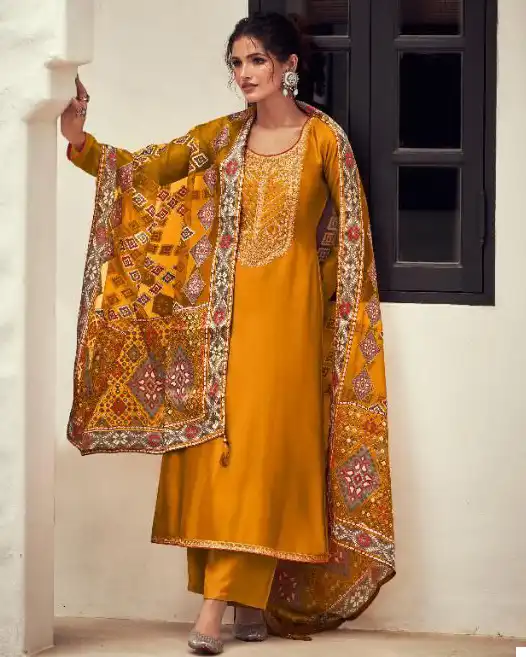 Aashirwad Brasso Silk Wholesale Designer Salwar Suit Catalog — Wholesale Salwar Suits, Aashirwad Creation wholesale from Surat — view 1