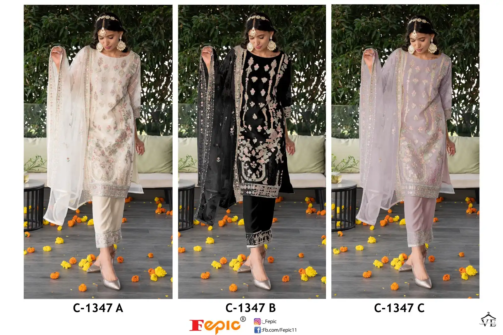 Fepic C 1347 Organza Wholesale Pakistani Salwar Suit Catalog — Wholesale Salwar Suits, MPA wholesale from Surat - Gallery Image 3