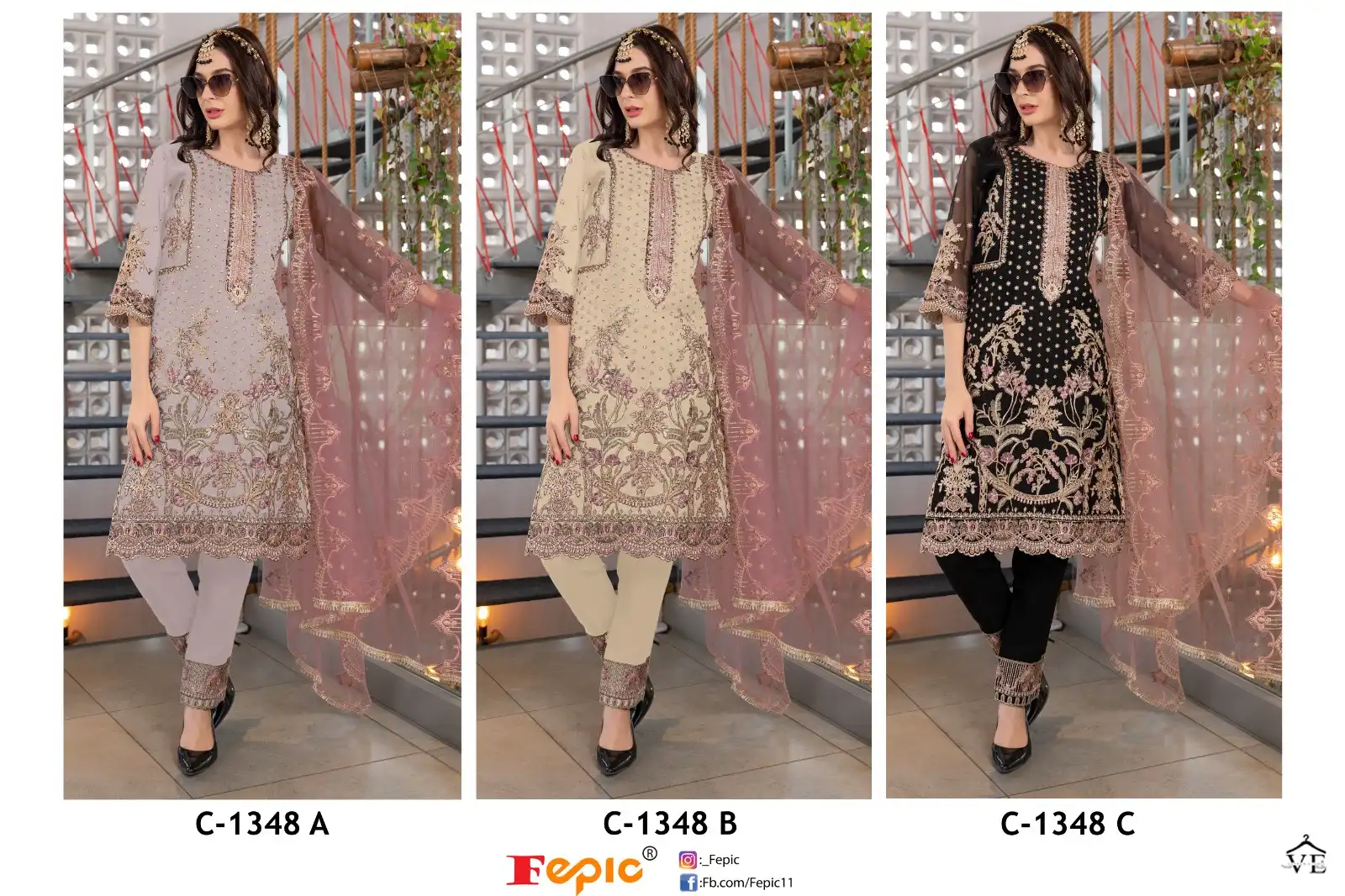 Fepic C 1348 Organza Wholesale Pakistani Salwar Suit Catalog — Wholesale Salwar Suits, MPA wholesale from Surat — view 4