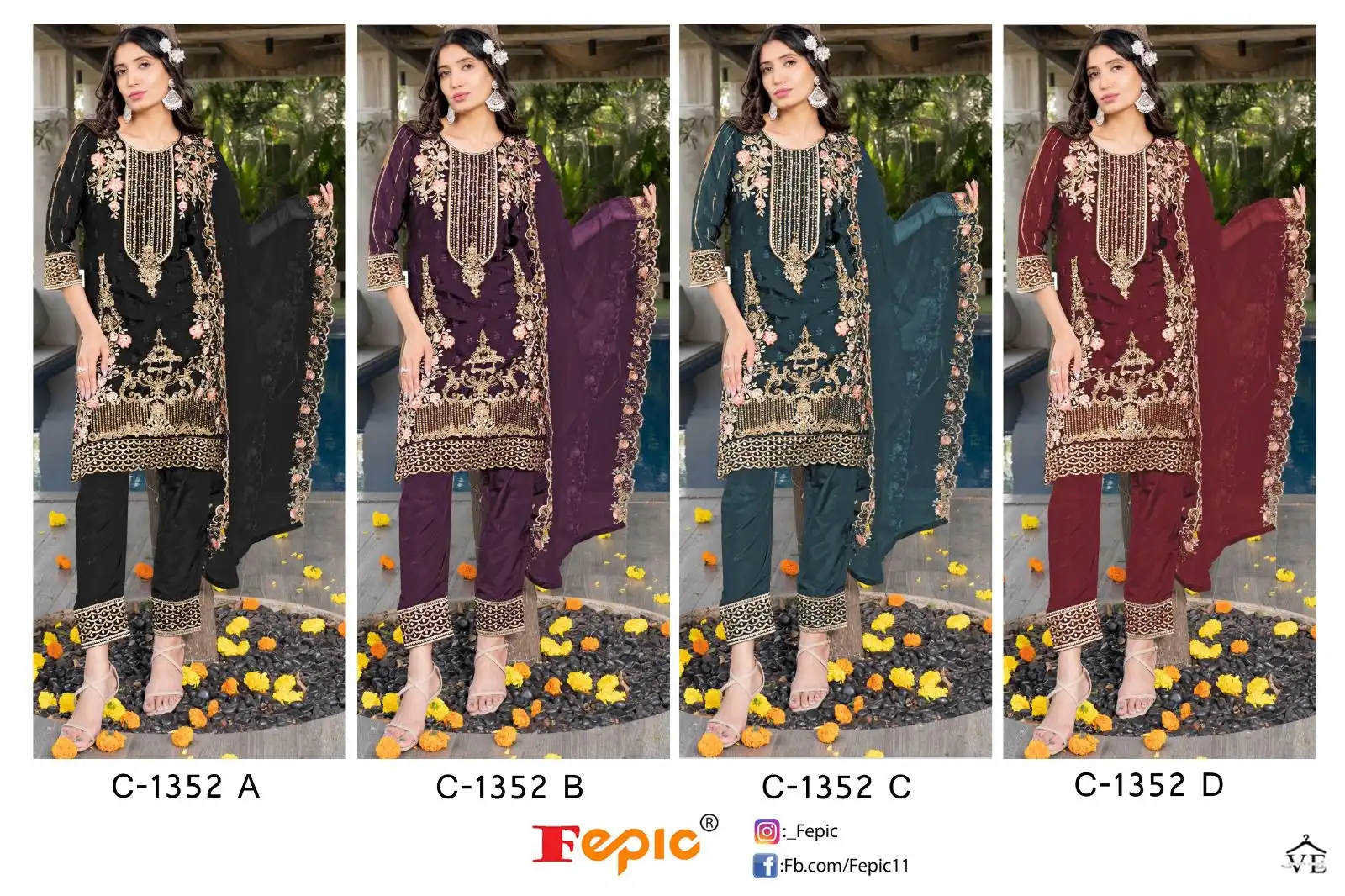 Fepic C 1352 Organza Wholesale Pakistani Salwar Suit Catalog — Wholesale Salwar Suits, MPA wholesale from Surat — view 5