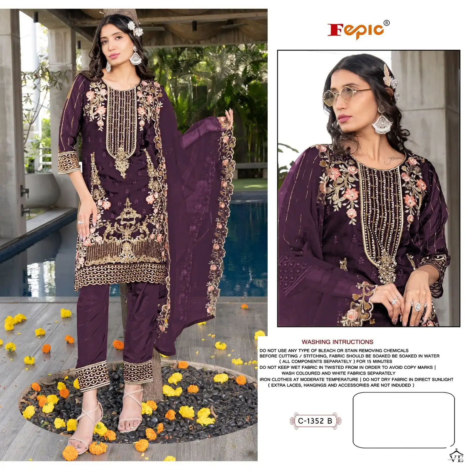 Fepic C 1352 Organza Wholesale Pakistani Salwar Suit Catalog — Wholesale Salwar Suits, MPA wholesale from Surat - Gallery Image 2