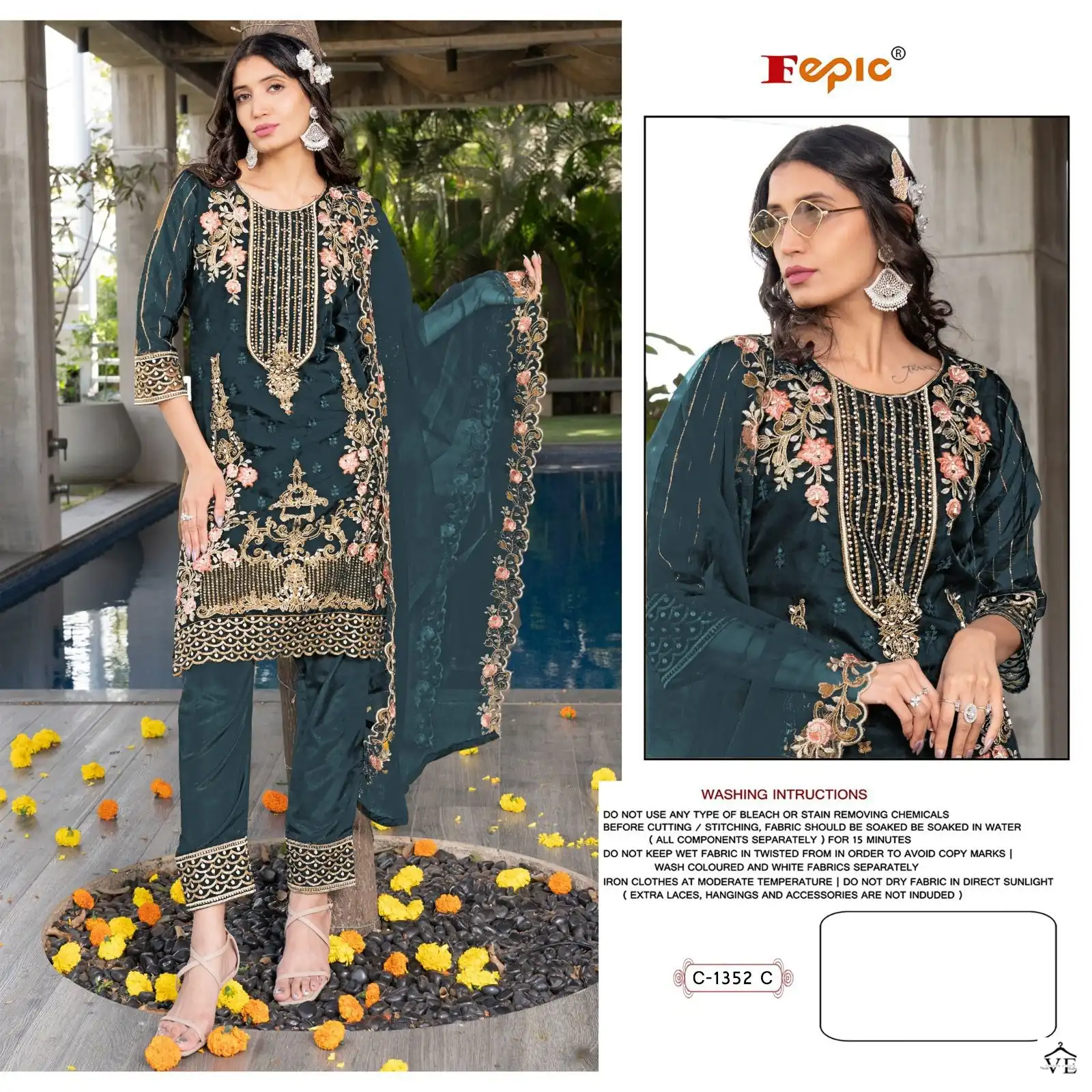 Fepic C 1352 Organza Wholesale Pakistani Salwar Suit Catalog — Wholesale Salwar Suits, MPA wholesale from Surat - Gallery Image 3