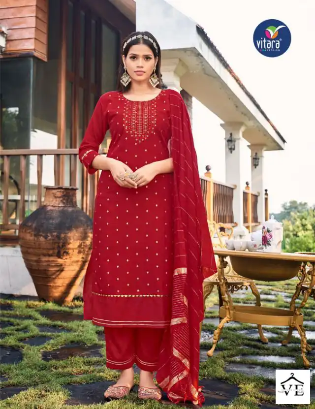 Vitara Ceremony Viscos Chanderi Wholesale Readymade Salwar Suit Catalog — Wholesale Salwar Suits, MPA wholesale from Surat - Gallery Image 2