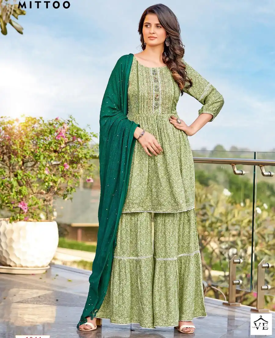 Mittoo Ceremony Rayon Wrinkle Print Wholesale Readymade Salwar Suit Catalog