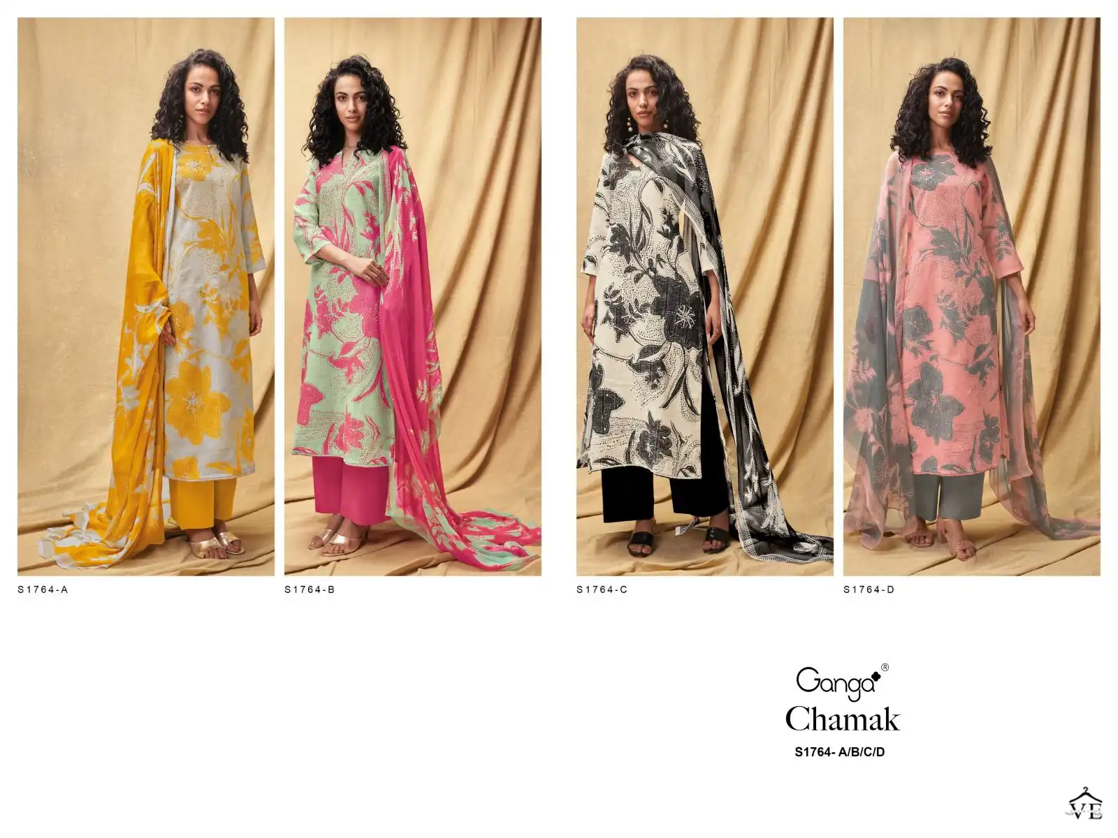 Ganga Chamak 1764 Linen Wholesale Designer Salwar Suit Catalog — Wholesale Salwar Suits, Ganga wholesale from Surat — view 5
