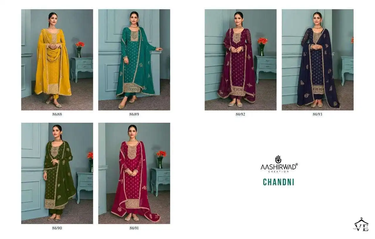 Aashirwad Chandani Real Georgette Wholesale Designer Salwar Suit Catalog — Wholesale Salwar Suits, Aashirwad Creation wholesale from Surat — view 8