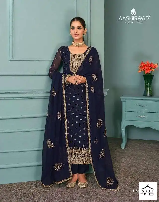 Aashirwad Chandani Real Georgette Wholesale Designer Salwar Suit Catalog — Wholesale Salwar Suits, Aashirwad Creation wholesale from Surat - Gallery Image 3