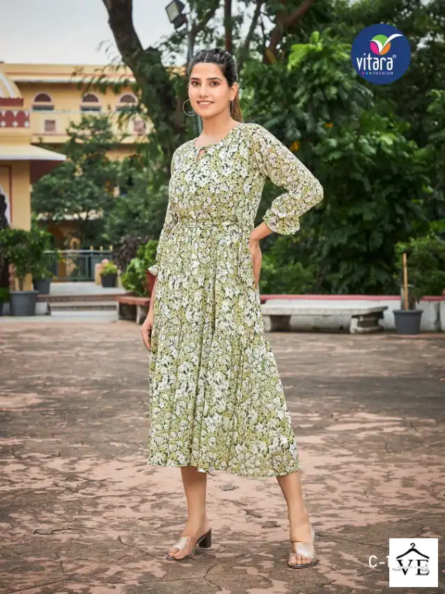 Vitara Clinton Georgette Wholesale Long Kurtis Catalog — Wholesale Kurtis, MPA wholesale from Surat - Gallery Image 2