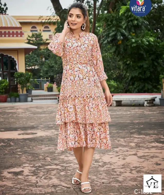 Vitara Clinton Georgette Wholesale Long Kurtis Catalog — Wholesale Kurtis, MPA wholesale from Surat — view 1