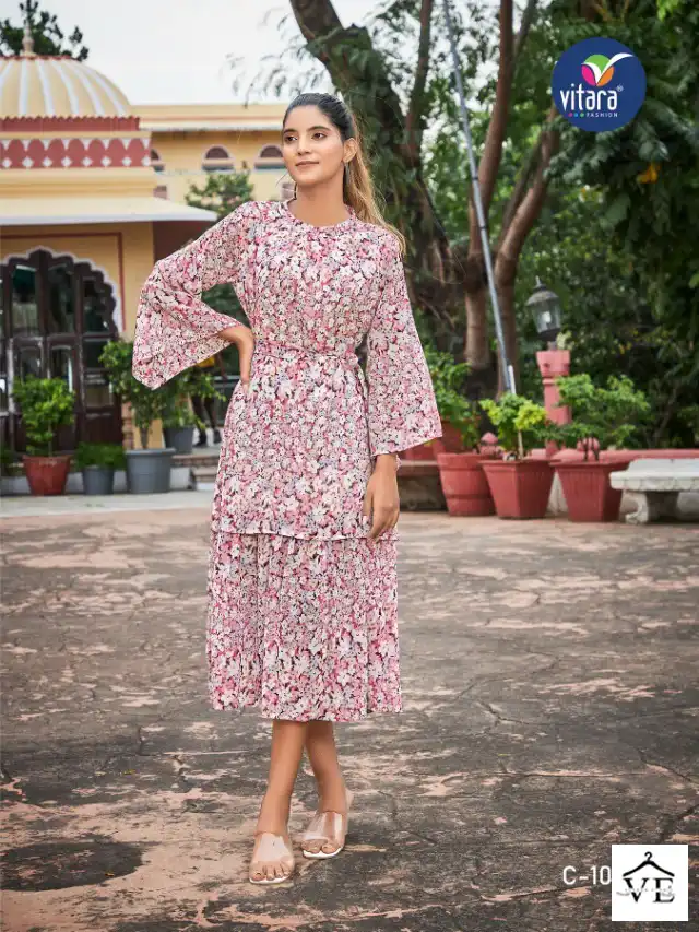 Vitara Clinton Georgette Wholesale Long Kurtis Catalog — Wholesale Kurtis, MPA wholesale from Surat - Gallery Image 3