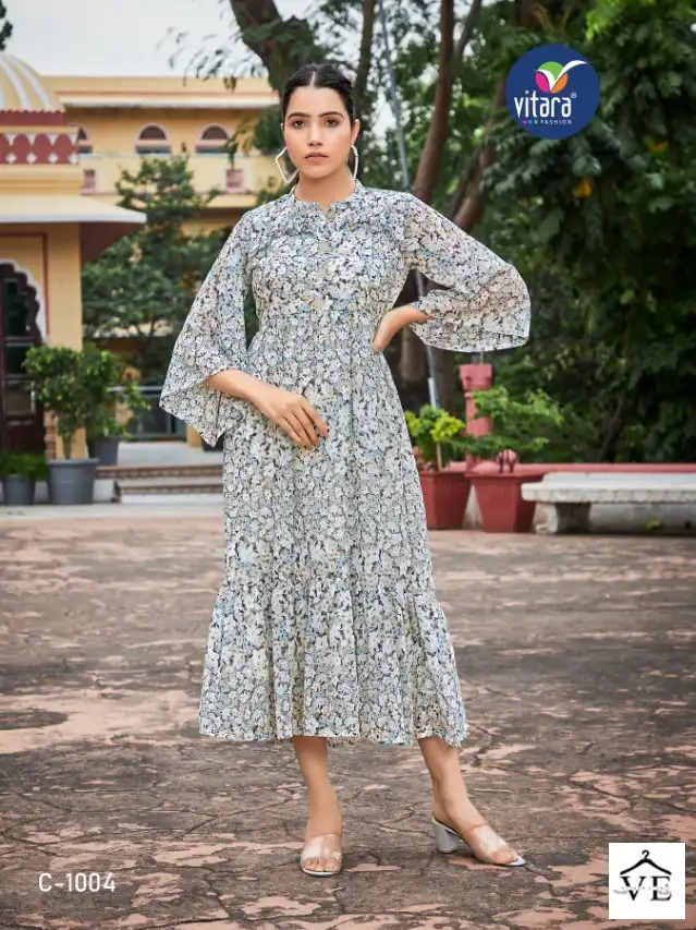 Vitara Clinton Georgette Wholesale Long Kurtis Catalog — Wholesale Kurtis, MPA wholesale from Surat - Gallery Image 4