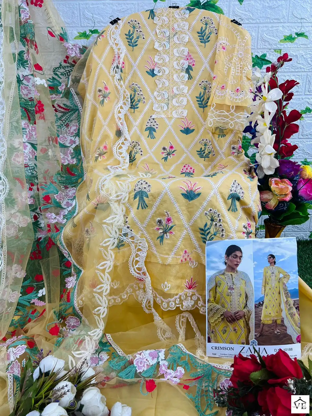 Zaha Crimson 10188 Pure Cambric Cotton Wholesale Pakistani Salwar Suit — Wholesale Salwar Suits, MPA wholesale from Surat - Gallery Image 2