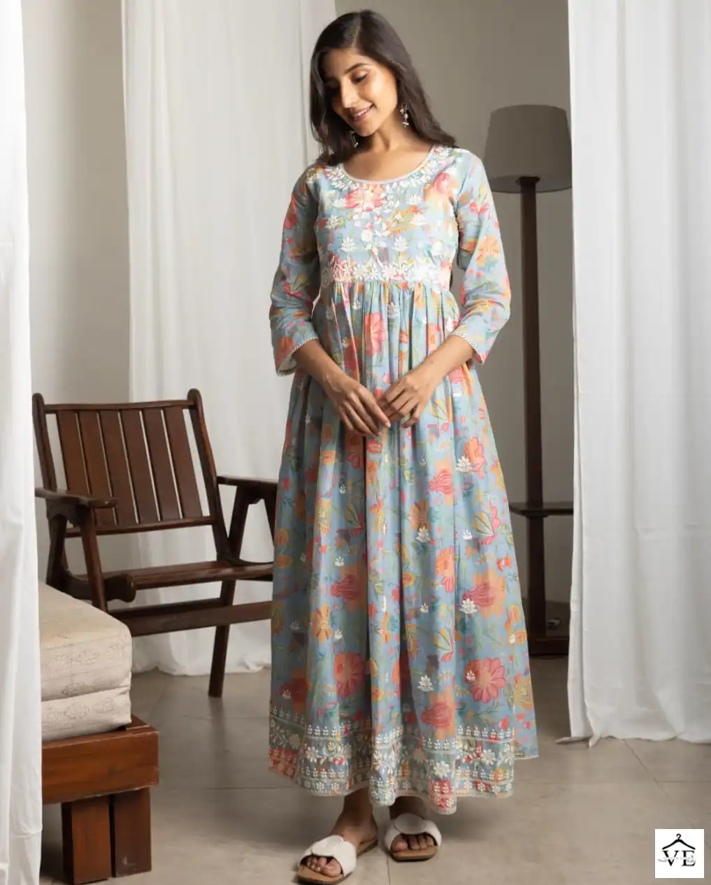 Psyna Chikankari Cotton Mal Wholesale Gown Catalog — Wholesale Kurtis, MPA wholesale from Surat — view 1