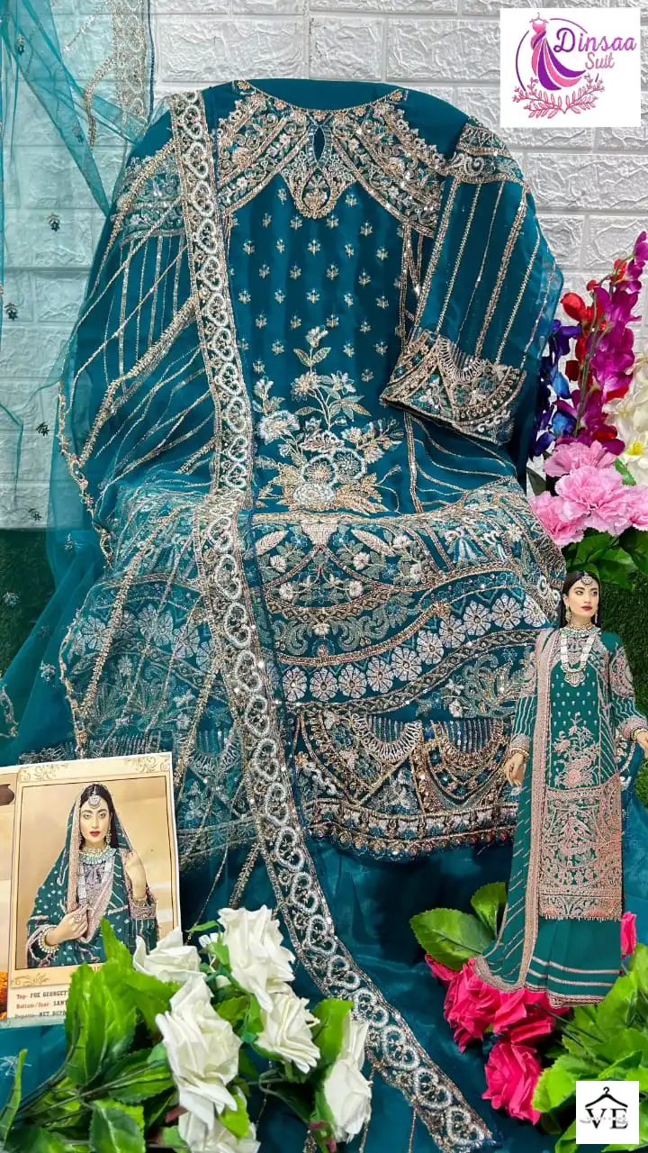Dinsaa D S No 150 Banarasi Silk Georgette Pakistani Salwar Suit Catalog — Wholesale Salwar Suits, MPA wholesale from Surat - Gallery Image 6