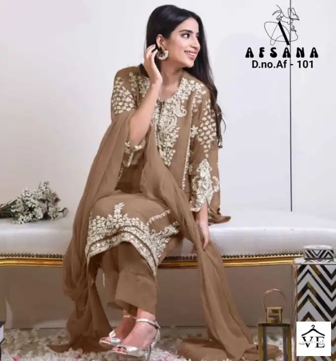 Afsana D.No Af 101 Faux Georgette Wholesale Pakistani Readymade Salwar Suit Catalog — Wholesale Salwar Suits, MPA wholesale from Surat — view 1