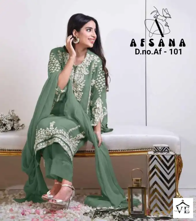 Afsana D.No Af 101 Faux Georgette Wholesale Pakistani Readymade Salwar Suit Catalog — Wholesale Salwar Suits, MPA wholesale from Surat - Gallery Image 3