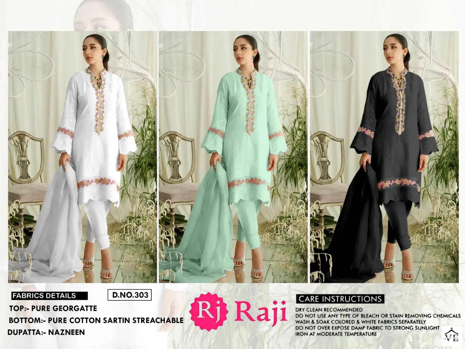 Afsana D.No 303 Pure Georgette Wholesale Readymade Pakistani Salwar Suit Catalog — Wholesale Salwar Suits, MPA wholesale from Surat — view 8
