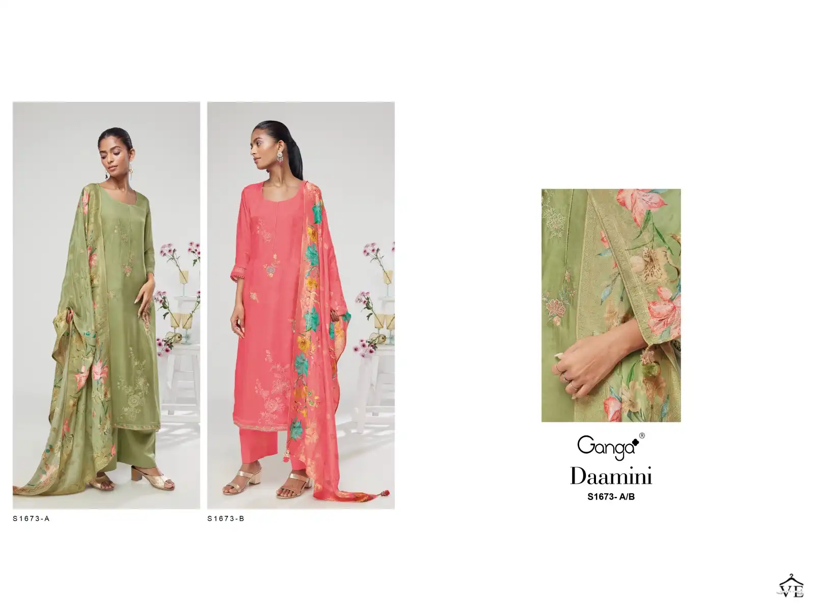 Ganga Daamini 1673 Premium Bemberg Silk Wholesale Designer Salwar Suit Catalog — Wholesale Salwar Suits, Ganga wholesale from Surat — view 4