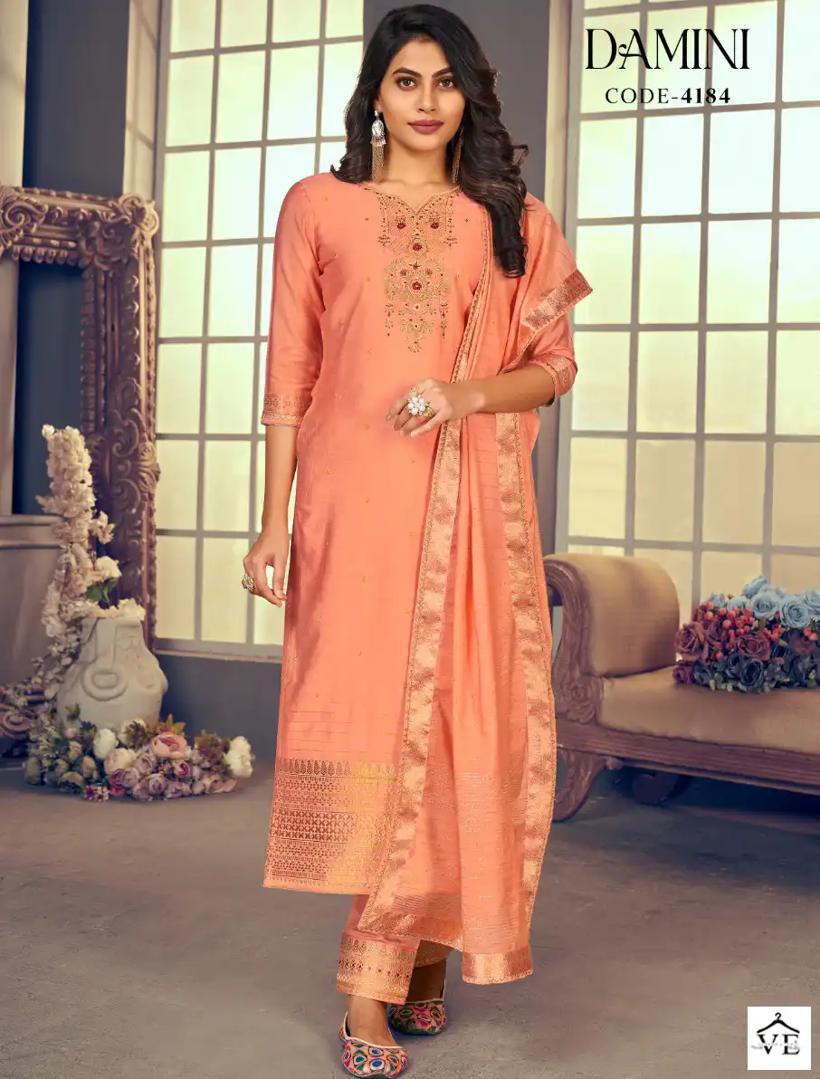 Rangoon Damini Viscose Jacquard Wholesale Readymade Salwar Suit Catalog — Wholesale Salwar Suits, MPA wholesale from Surat — view 1