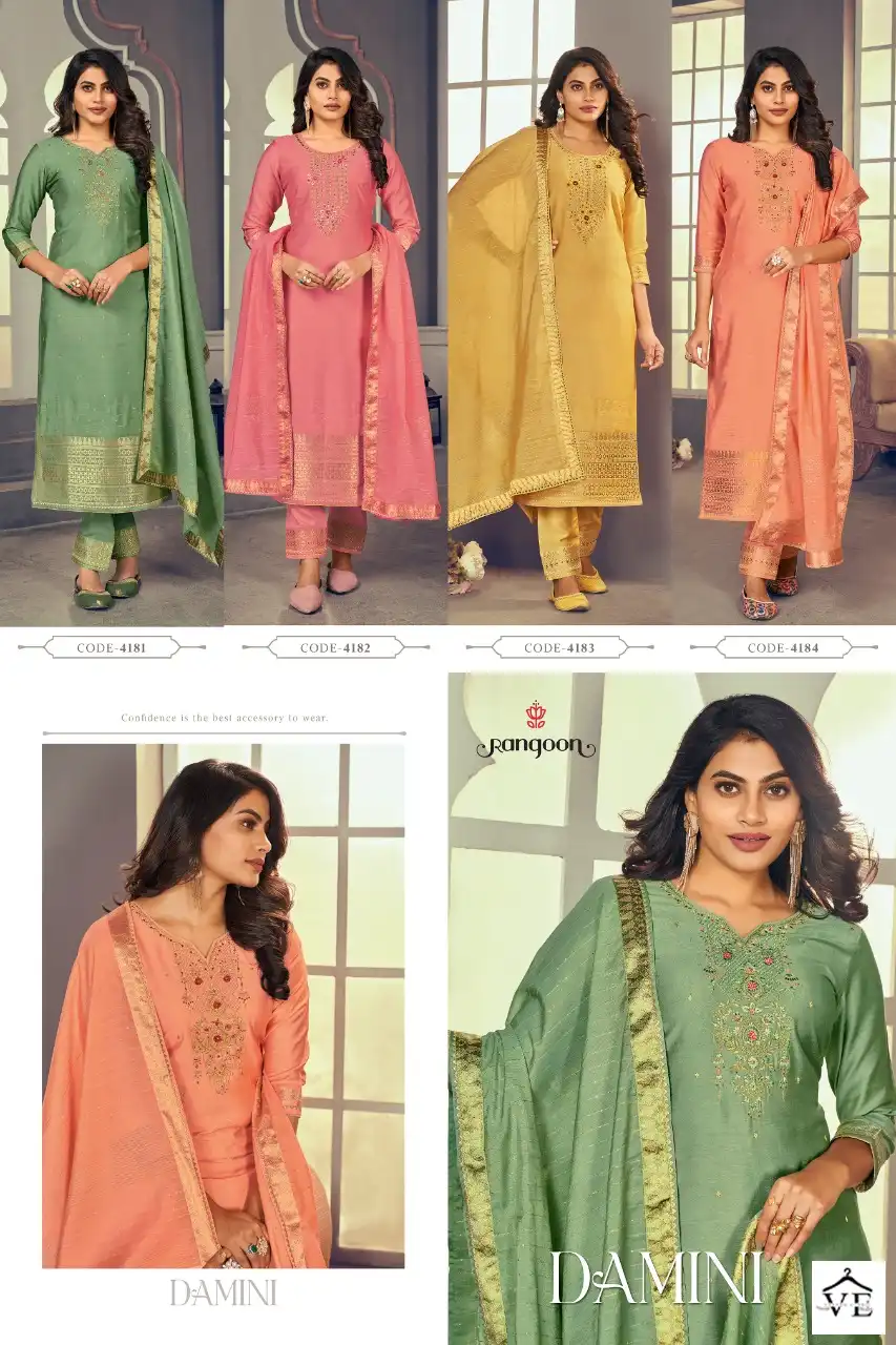 Rangoon Damini Viscose Jacquard Wholesale Readymade Salwar Suit Catalog — Wholesale Salwar Suits, MPA wholesale from Surat — view 5
