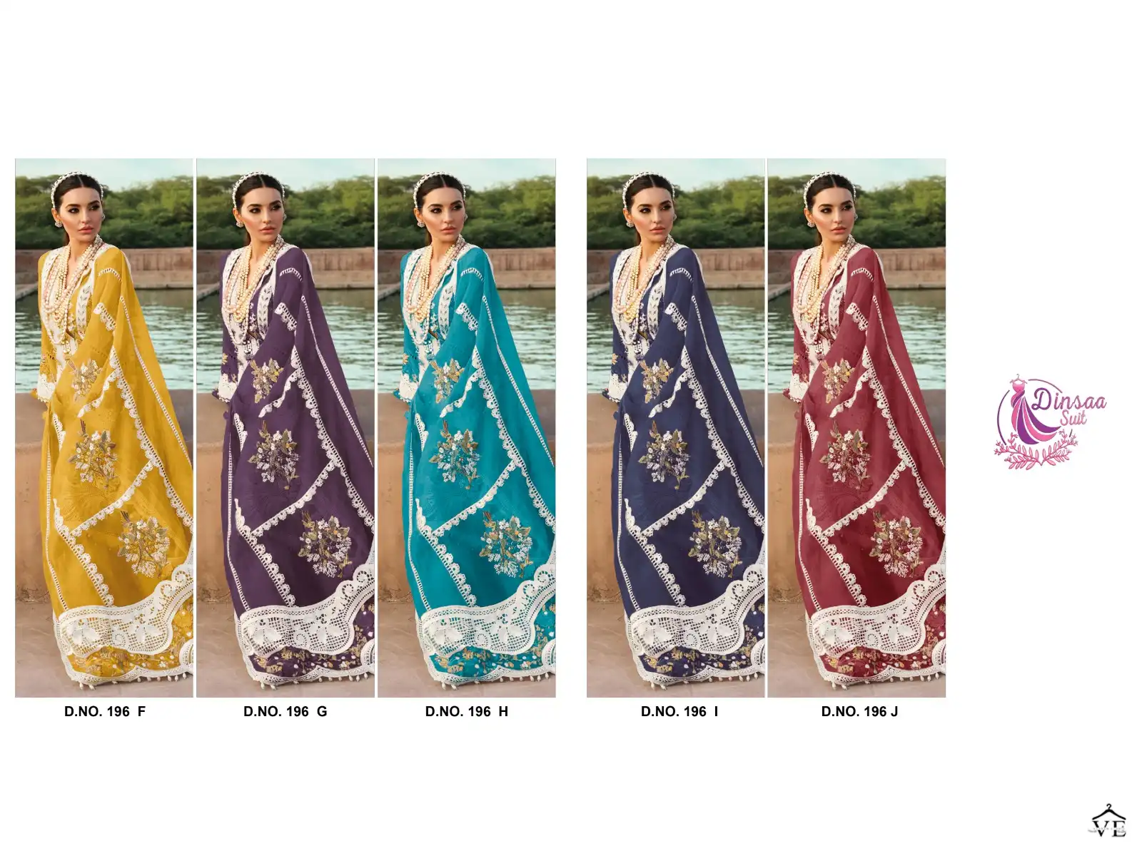 Dinsaa Ds No 196 (Fghij) Cambric Cotton Wholesale Pakistani Salwar Suit Catalog — Wholesale Salwar Suits, MPA wholesale from Surat — view 6