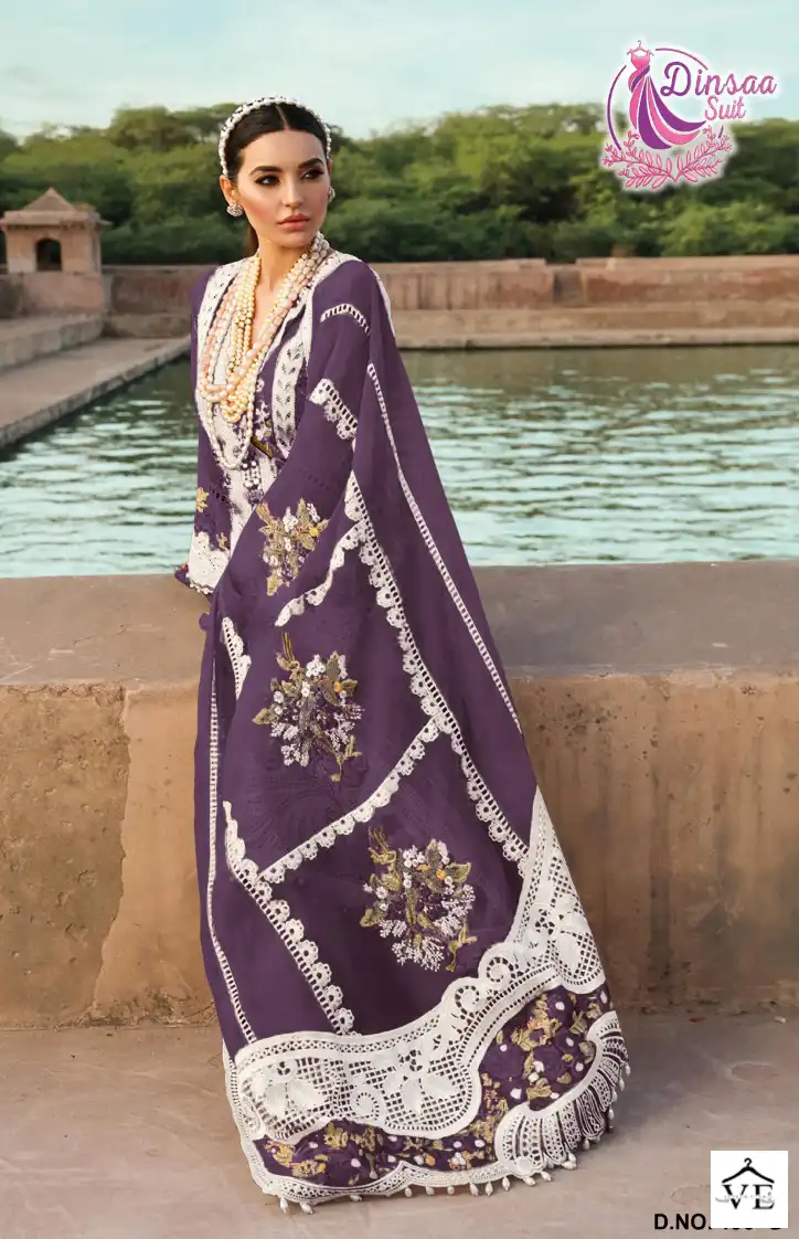 Dinsaa Ds No 196 (Fghij) Cambric Cotton Wholesale Pakistani Salwar Suit Catalog — Wholesale Salwar Suits, MPA wholesale from Surat - Gallery Image 5