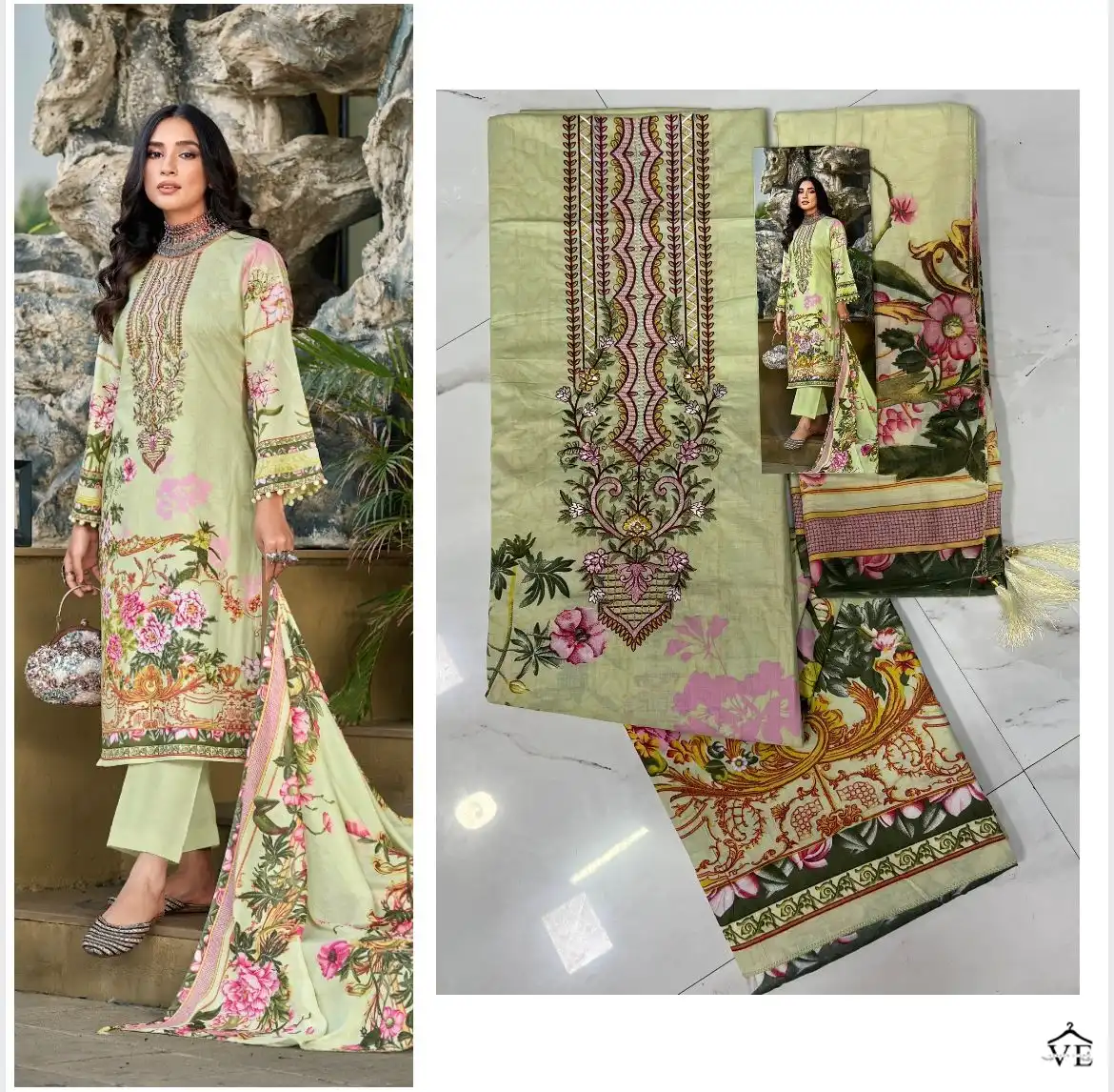 House Of Lawn Emirate Of Rousseffya Pure 100% Lawn Cotton Wholesale Pakistani Salwar Suit Catalog — Wholesale Salwar Suits, MPA wholesale from Surat - Gallery Image 5