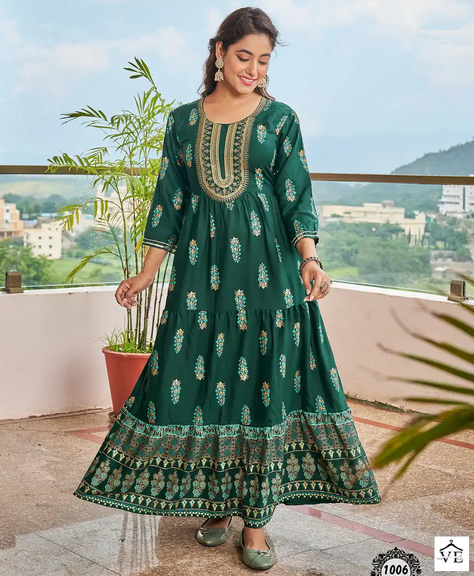 Vardan Ethnic Fantasy Pure 14 Kg Rayon Wholesale Long Kurtis Catalog — Wholesale Kurtis, MPA wholesale from Surat — view 1