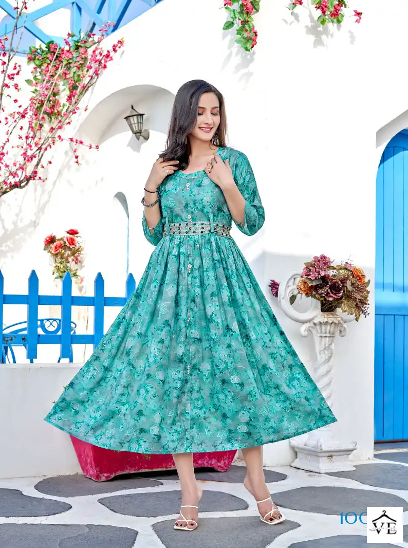 Vardan Ethnic Floral Heavy Mal Foil Print Wholesale Long Kurtis Catalog — Wholesale Kurtis, MPA wholesale from Surat - Gallery Image 3