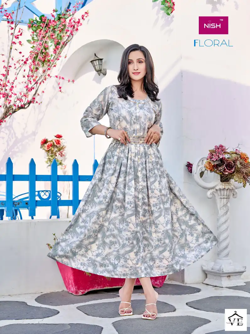 Vardan Ethnic Floral Heavy Mal Foil Print Wholesale Long Kurtis Catalog — Wholesale Kurtis, MPA wholesale from Surat - Gallery Image 5