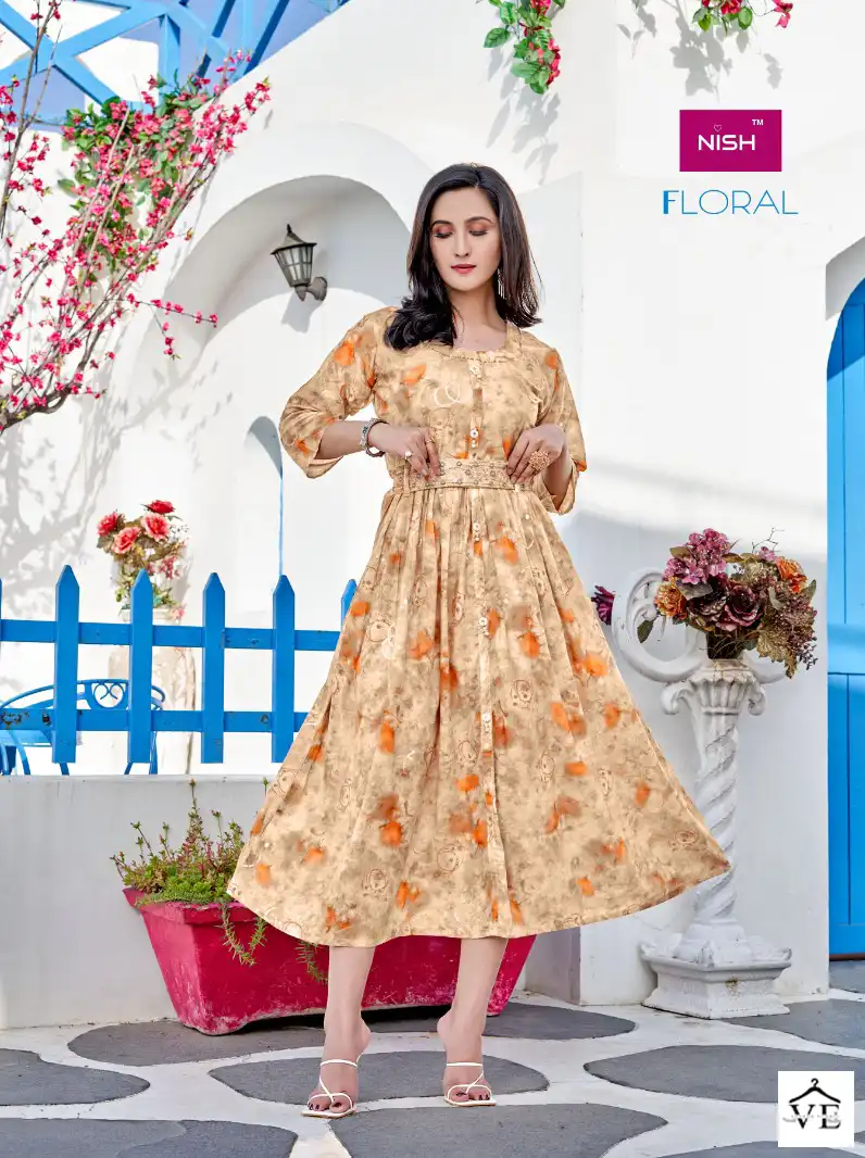 Vardan Ethnic Floral Heavy Mal Foil Print Wholesale Long Kurtis Catalog — Wholesale Kurtis, MPA wholesale from Surat - Gallery Image 6