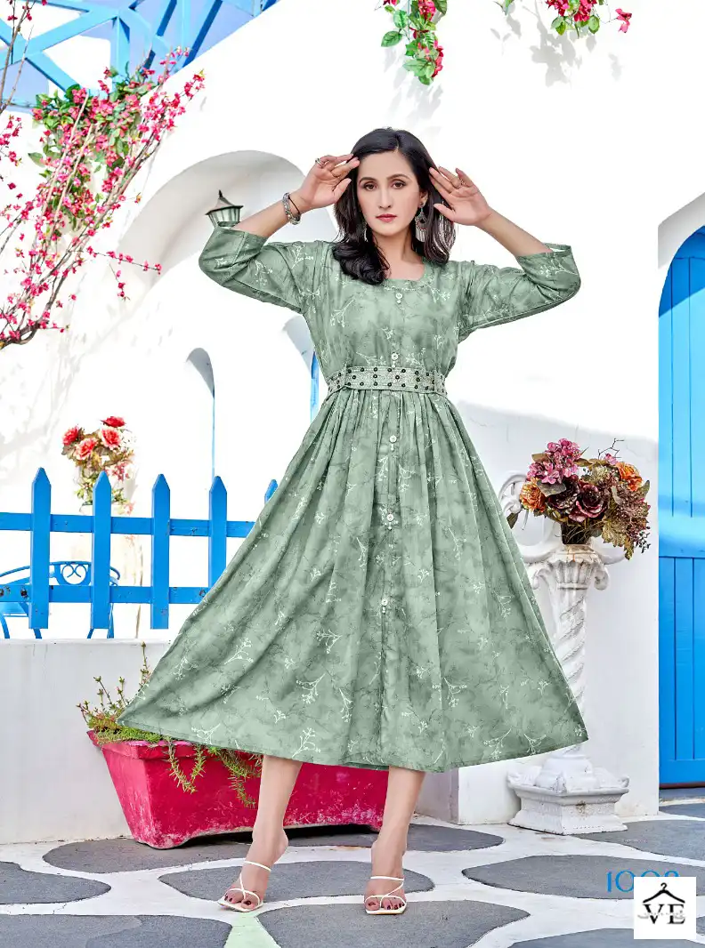 Vardan Ethnic Floral Heavy Mal Foil Print Wholesale Long Kurtis Catalog — Wholesale Kurtis, MPA wholesale from Surat - Gallery Image 7