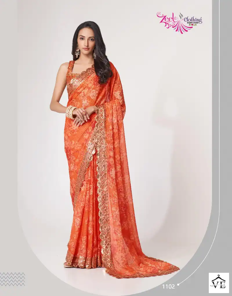 Zeel Floral Saree Vol 1 Organza Wholesale Sarees Catalog — Wholesale Sarees, MPA wholesale from Surat - Gallery Image 4
