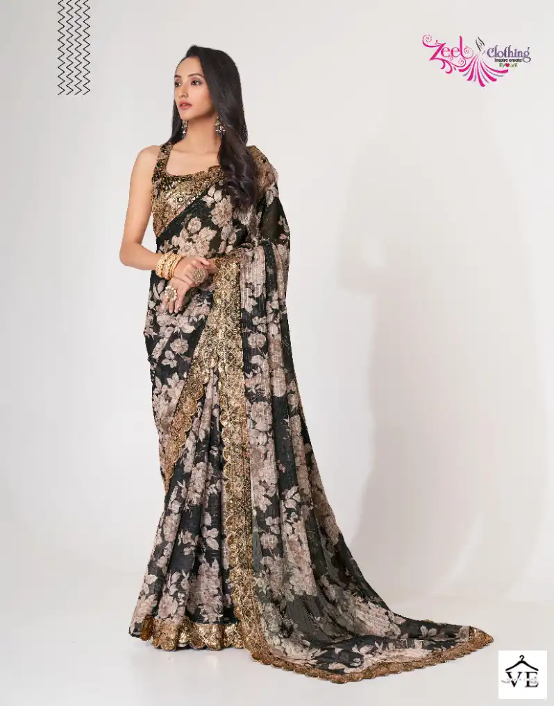 Zeel Floral Saree Vol 1 Organza Wholesale Sarees Catalog — Wholesale Sarees, MPA wholesale from Surat - Gallery Image 5