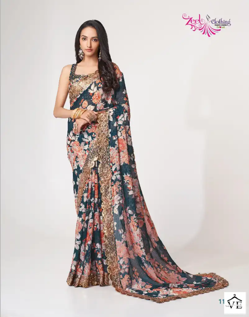 Zeel Floral Saree Vol 1 Organza Wholesale Sarees Catalog — Wholesale Sarees, MPA wholesale from Surat - Gallery Image 6