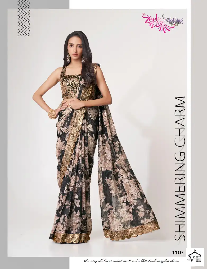 Zeel Floral Saree Vol 1 Organza Wholesale Sarees Catalog — Wholesale Sarees, MPA wholesale from Surat - Gallery Image 7