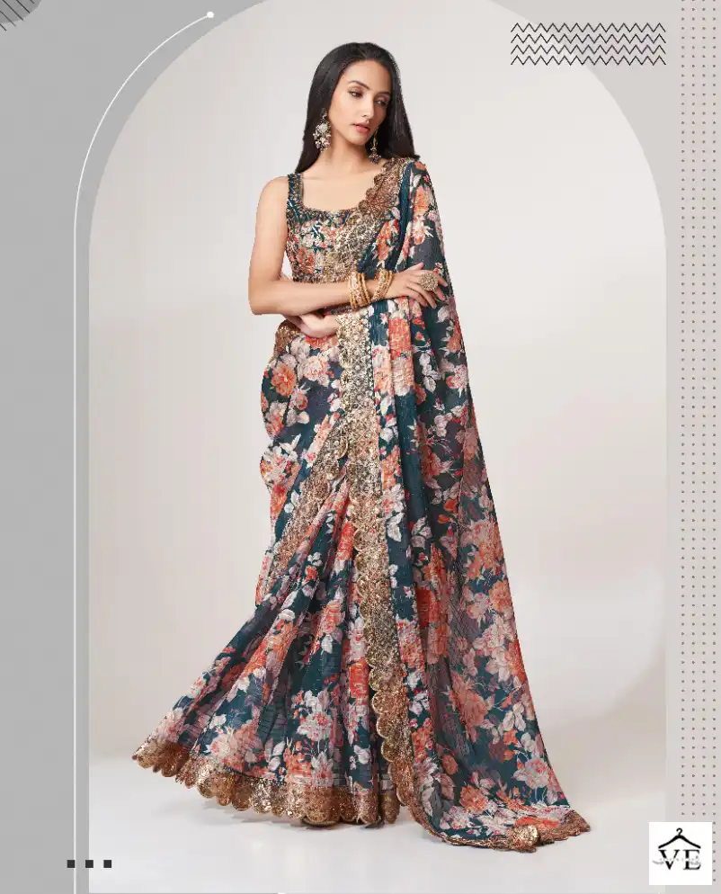 Zeel Floral Saree Vol 1 Organza Wholesale Sarees Catalog — Wholesale Sarees, MPA wholesale from Surat - Gallery Image 8