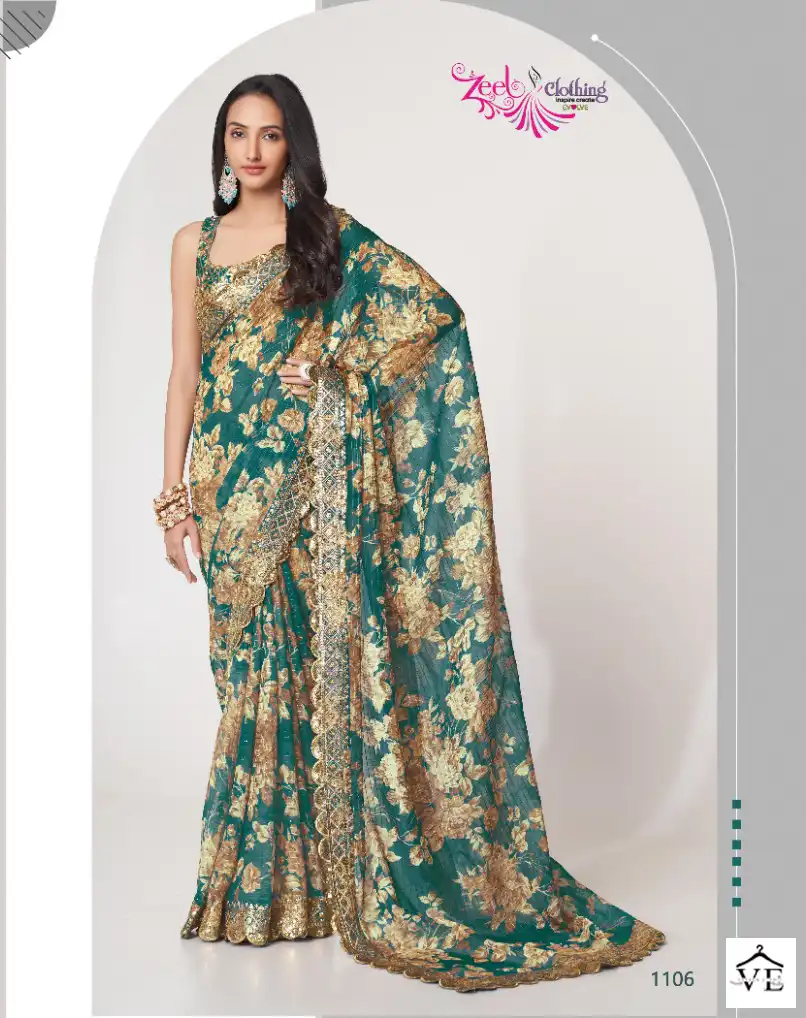 Zeel Floral Saree Vol 1 Organza Wholesale Sarees Catalog — Wholesale Sarees, MPA wholesale from Surat - Gallery Image 10
