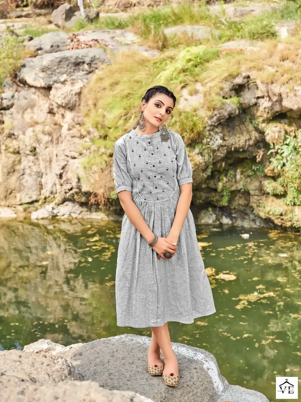 Vitara Floret Khadi Cotton Wholesale Designer Kurtis Catalog — Wholesale Kurtis, MPA wholesale from Surat — view 3