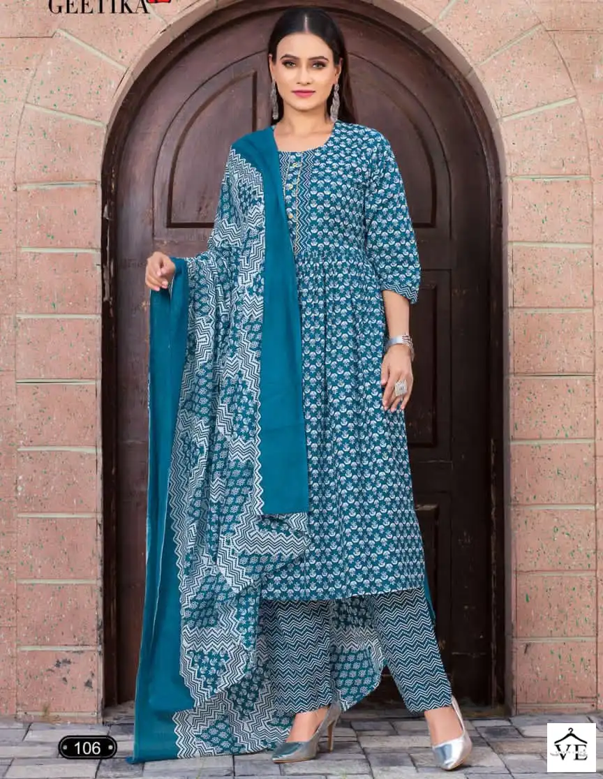 Vardan Ethnic Geetika Heavy Cotton Wholesale Readymade Salwar Suit Catalog — Wholesale Salwar Suits, MPA wholesale from Surat — view 1