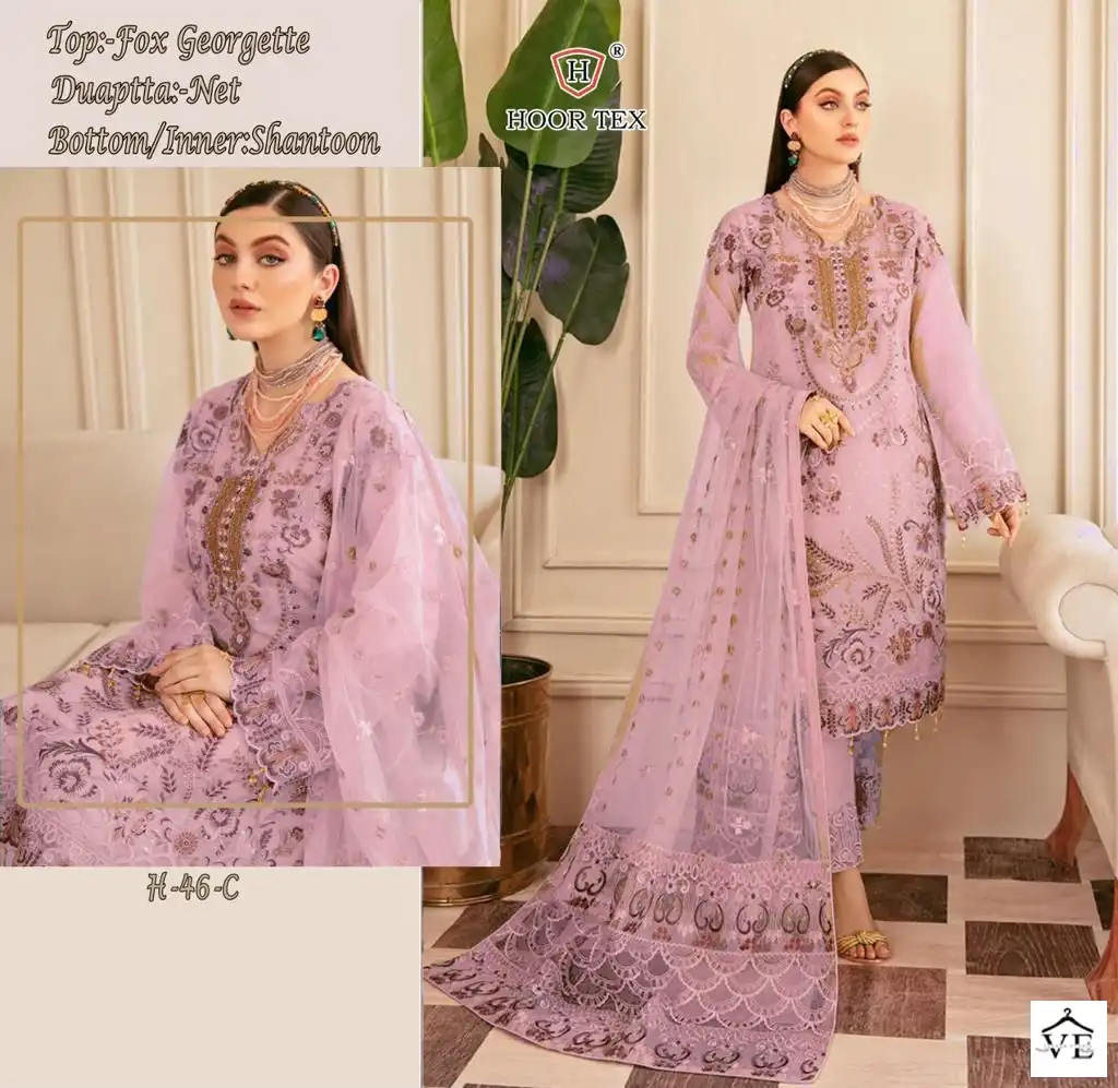 Hoor Tex H 46 Faux Georgette Wholesale Pakistani Salwar Suit Catalog — Wholesale Salwar Suits, MPA wholesale from Surat - Gallery Image 2