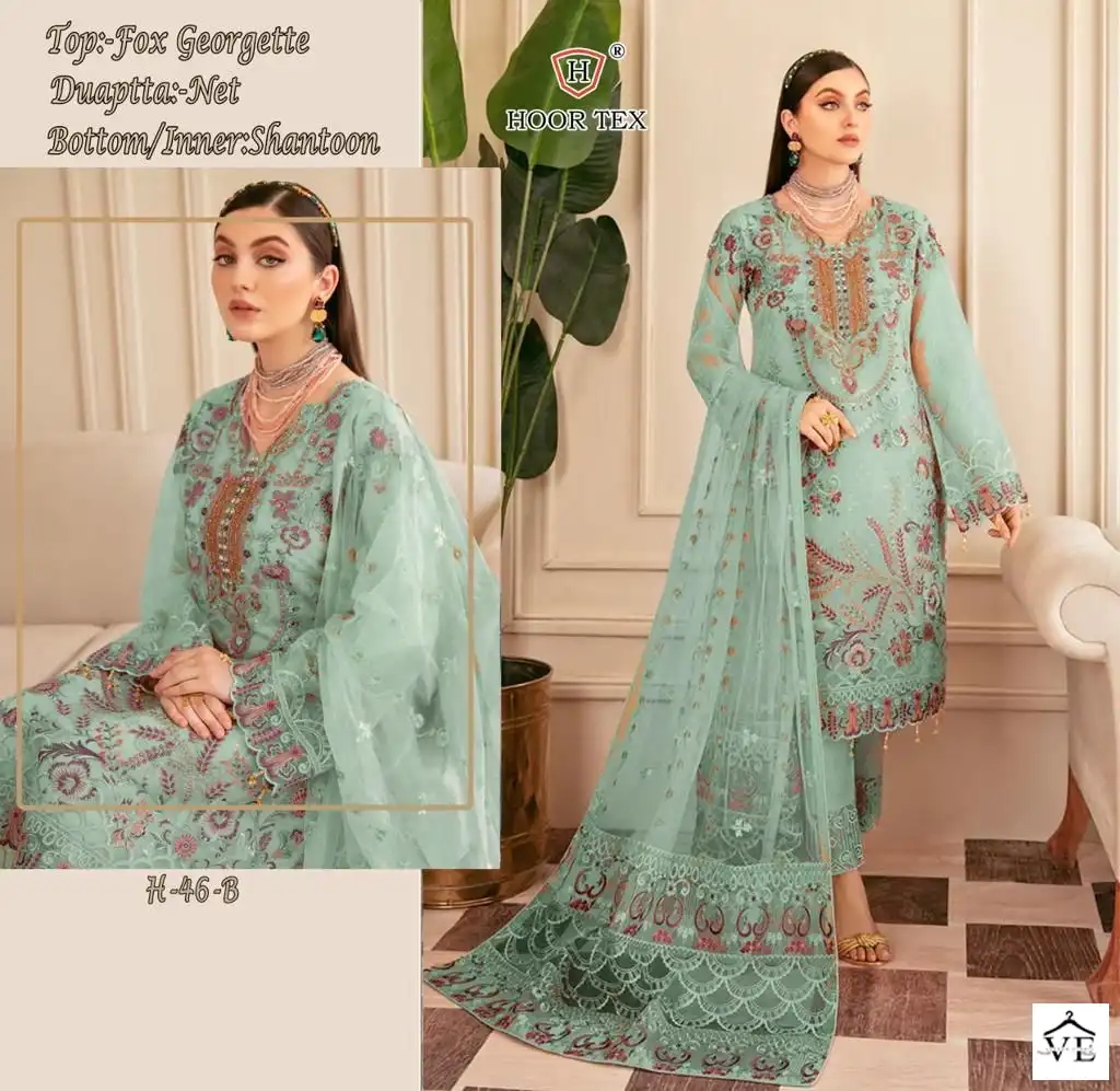 Hoor Tex H 46 Faux Georgette Wholesale Pakistani Salwar Suit Catalog — Wholesale Salwar Suits, MPA wholesale from Surat - Gallery Image 3