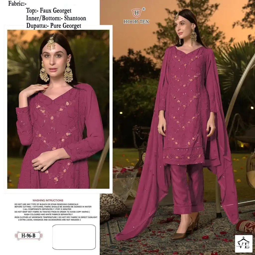 Hoor Tex H 96 Faux Georgette Wholesale Pakistani Salwar Suit Catalog — Wholesale Salwar Suits, MPA wholesale from Surat - Gallery Image 2