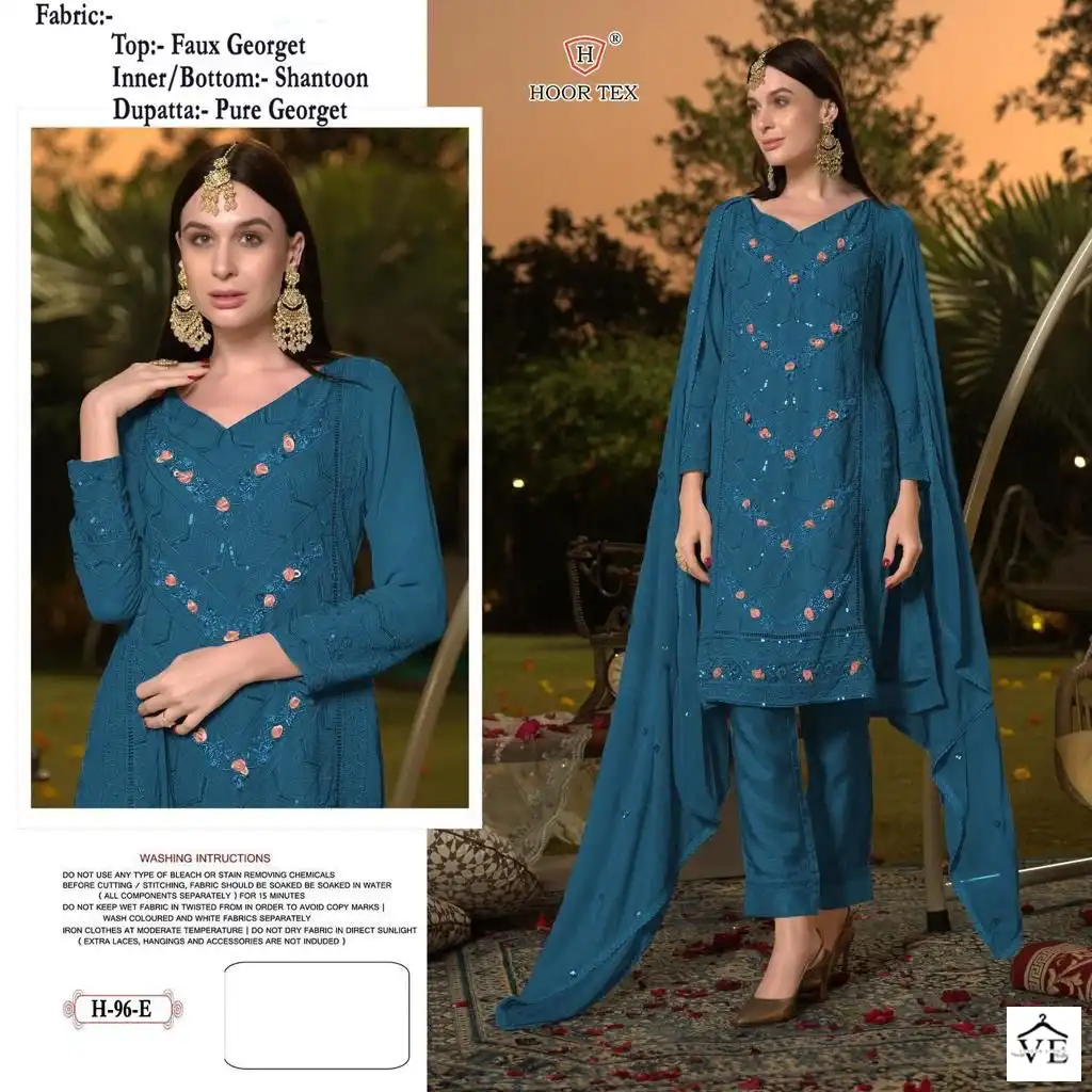 Hoor Tex H 96 Faux Georgette Wholesale Pakistani Salwar Suit Catalog — Wholesale Salwar Suits, MPA wholesale from Surat - Gallery Image 4