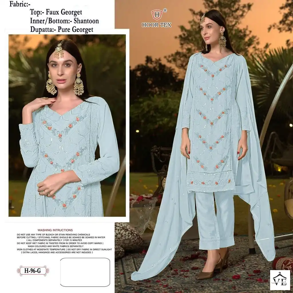 Hoor Tex H 96 Faux Georgette Wholesale Pakistani Salwar Suit Catalog — Wholesale Salwar Suits, MPA wholesale from Surat - Gallery Image 6