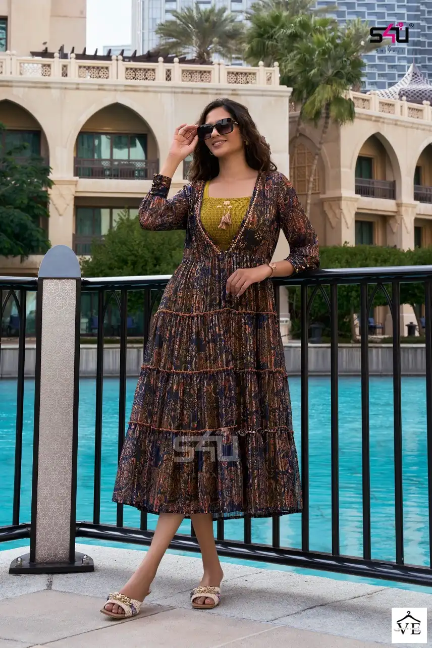 S4U Hello Jacket Vol.09 Textured Georgette Wholesale Long Gown Catalog — Wholesale Kurtis, MPA wholesale from Surat - Gallery Image 2