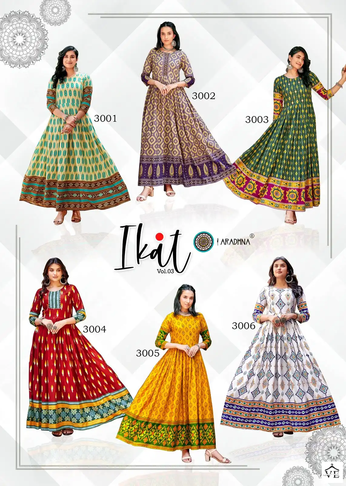 Aradhna Ikat Vol 3 Rayon 14 Kg Wholesale Long Gown Catalog — Wholesale Kurtis, MPA wholesale from Surat - Gallery Image 13